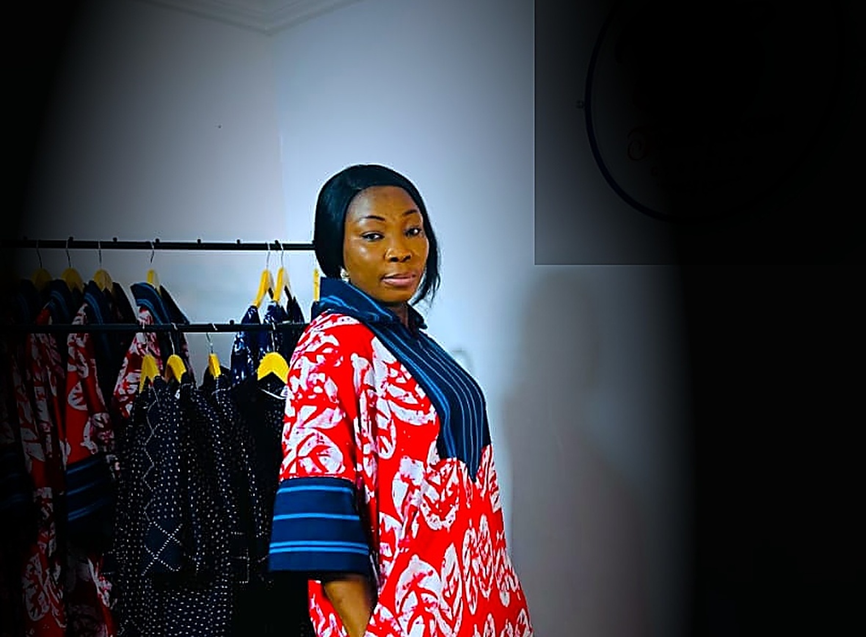 Model in Ankara-inspired tailoring