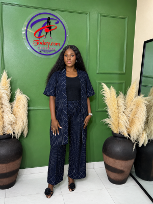 Navy Kimono Jacket & Trouser Set